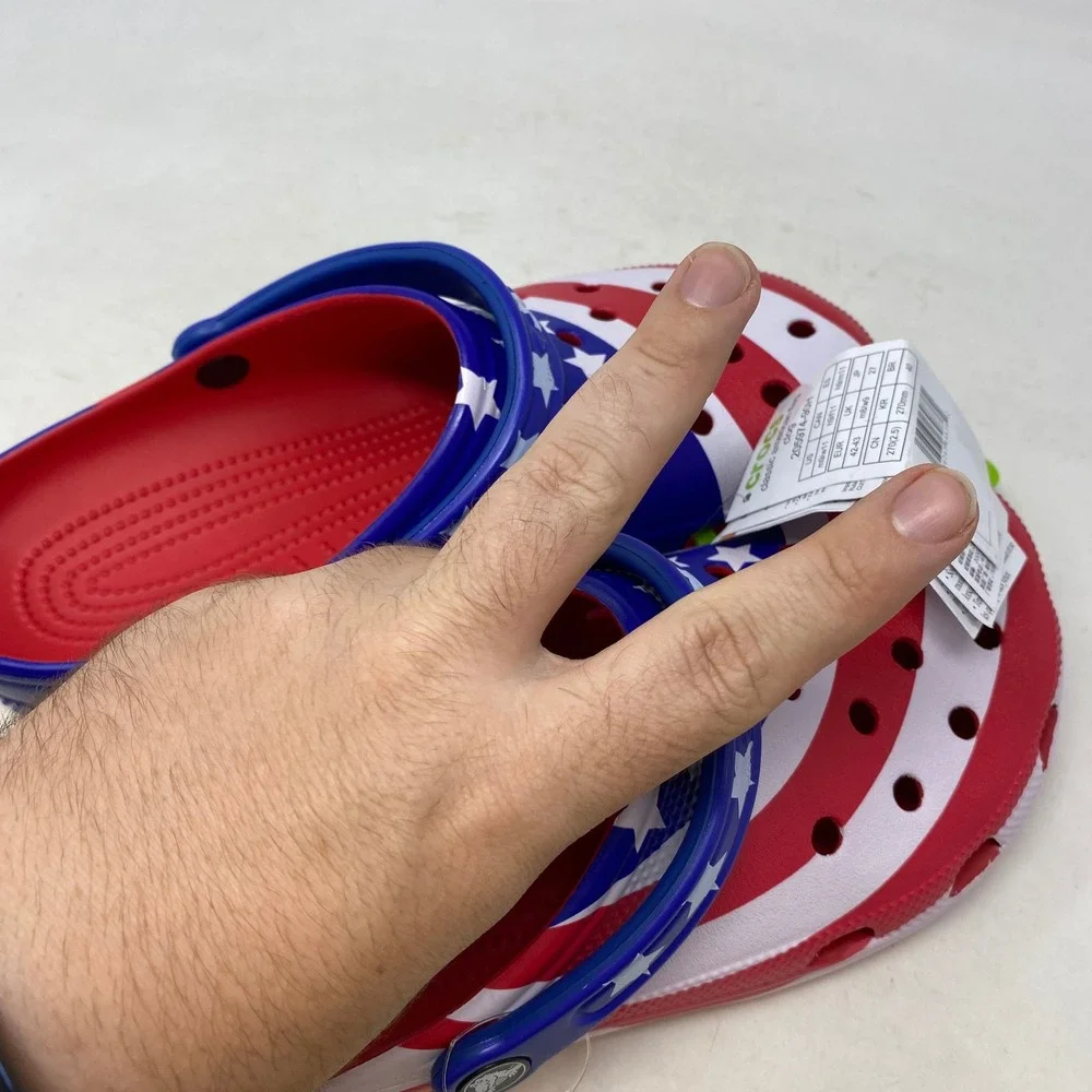 Crocs Classic American Flag Clog Mens 9 Womens 11 Stars Stripes Red White Blue